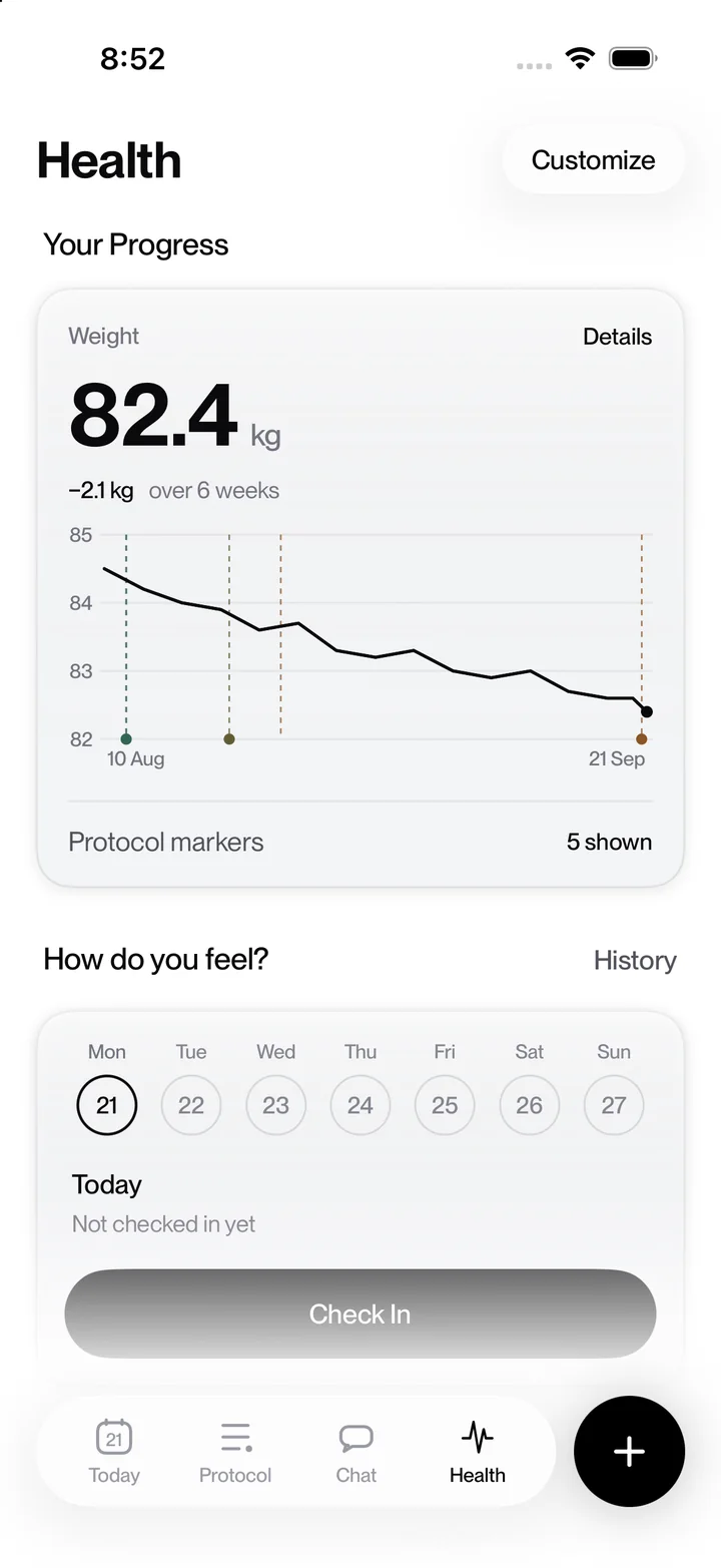 Health screen: weight trend and daily check-in
